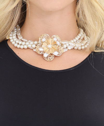 Faux Pearl Flower Necklace image 1