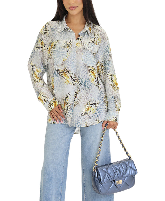 Animal Print Blouse w/ Crystals view 