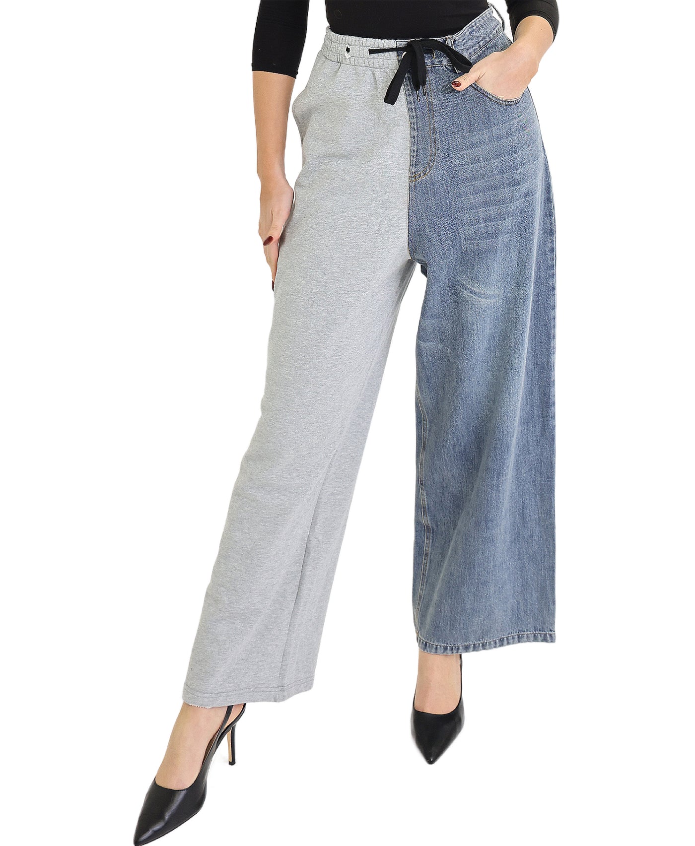 Denim & Sweat Pant Combo Pants view 1