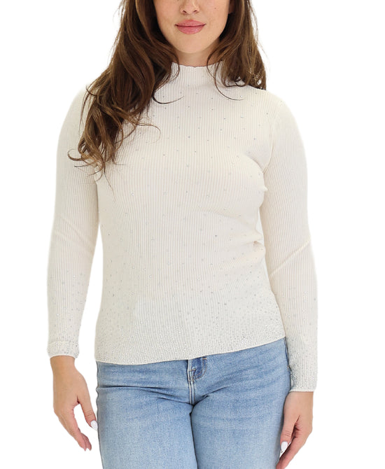 Knit Ribbed Sweater w/ Crystals view 