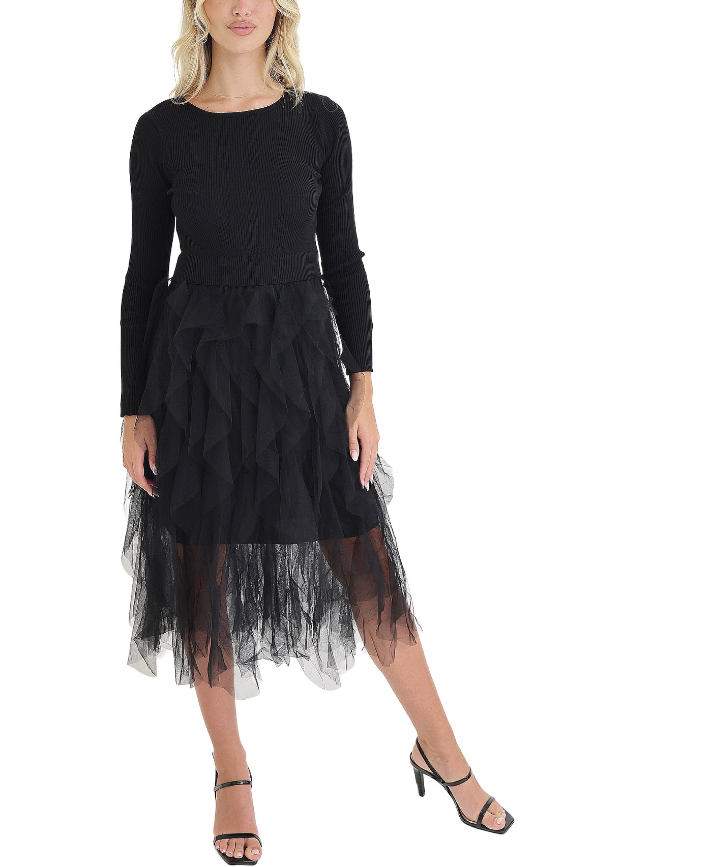 Knit Midi Dress w/ Tulle view 1