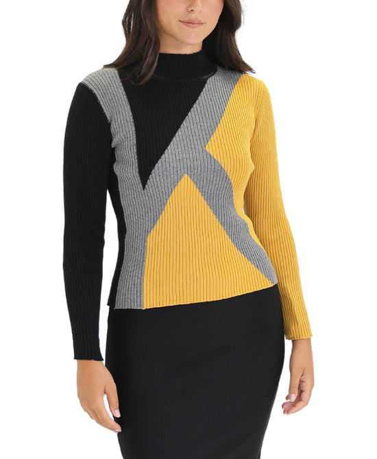 Knit Ribbed Colorblock Sweater view 