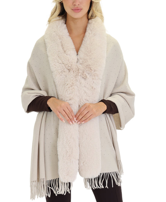 Faux Fur Trim Poncho with Studs view 