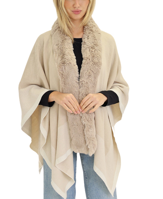 Faux Fur Trim Poncho view 