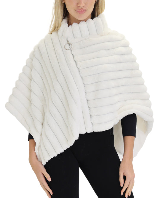 Faux Fur Poncho with Zipper Detail view 