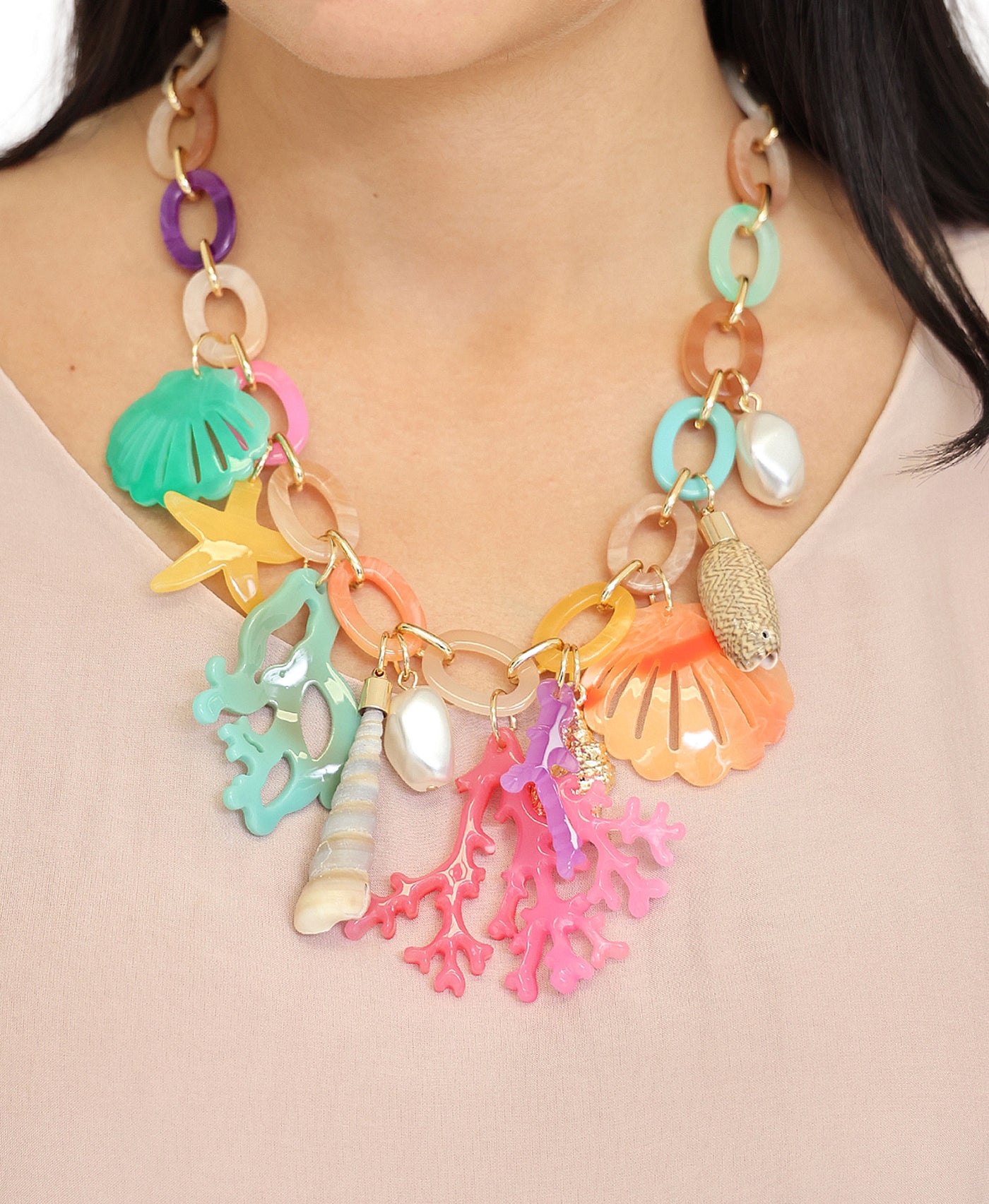 Resin Coral Necklace w/ Seashell Detail view 1