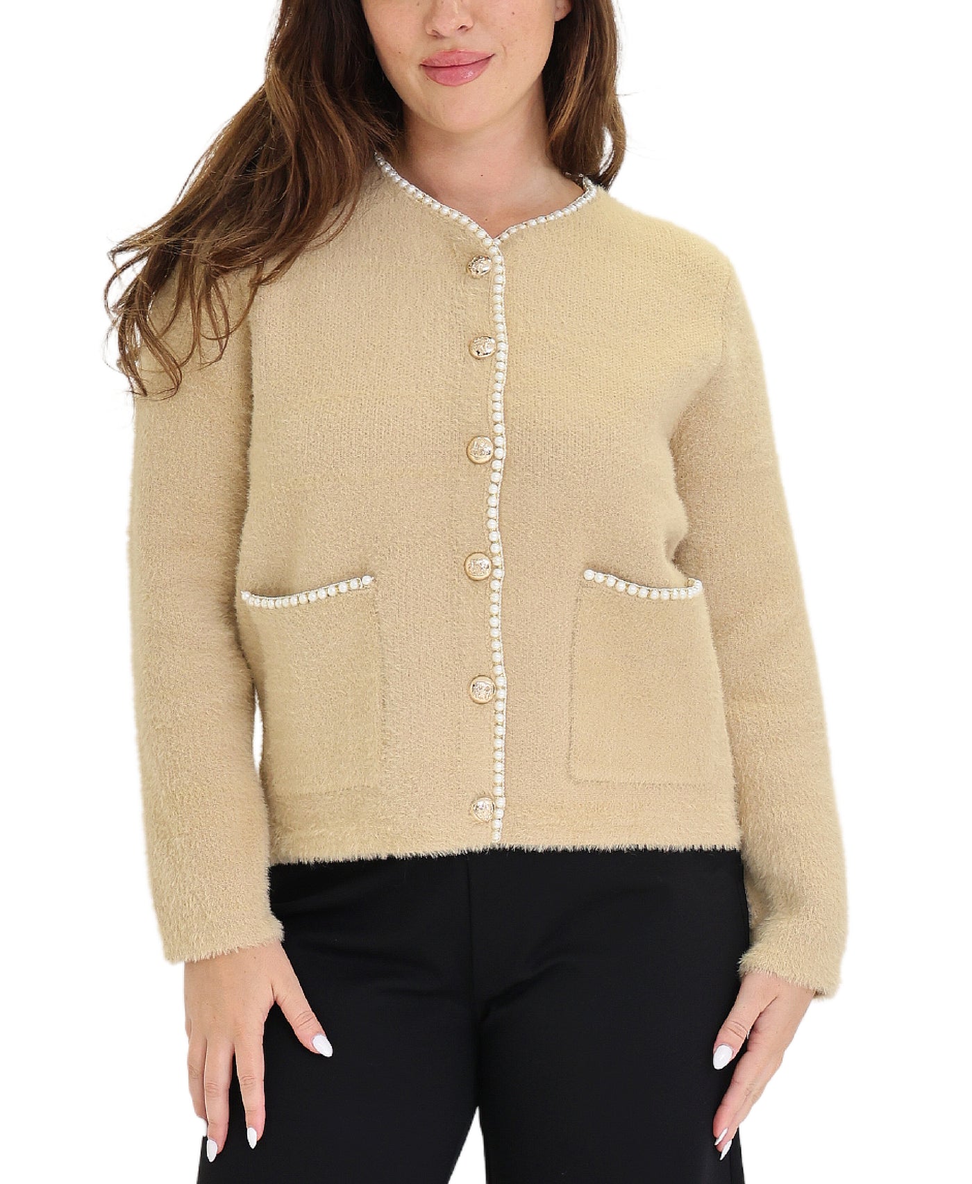 Cardigan Sweater w/ Pearl Trim view 1