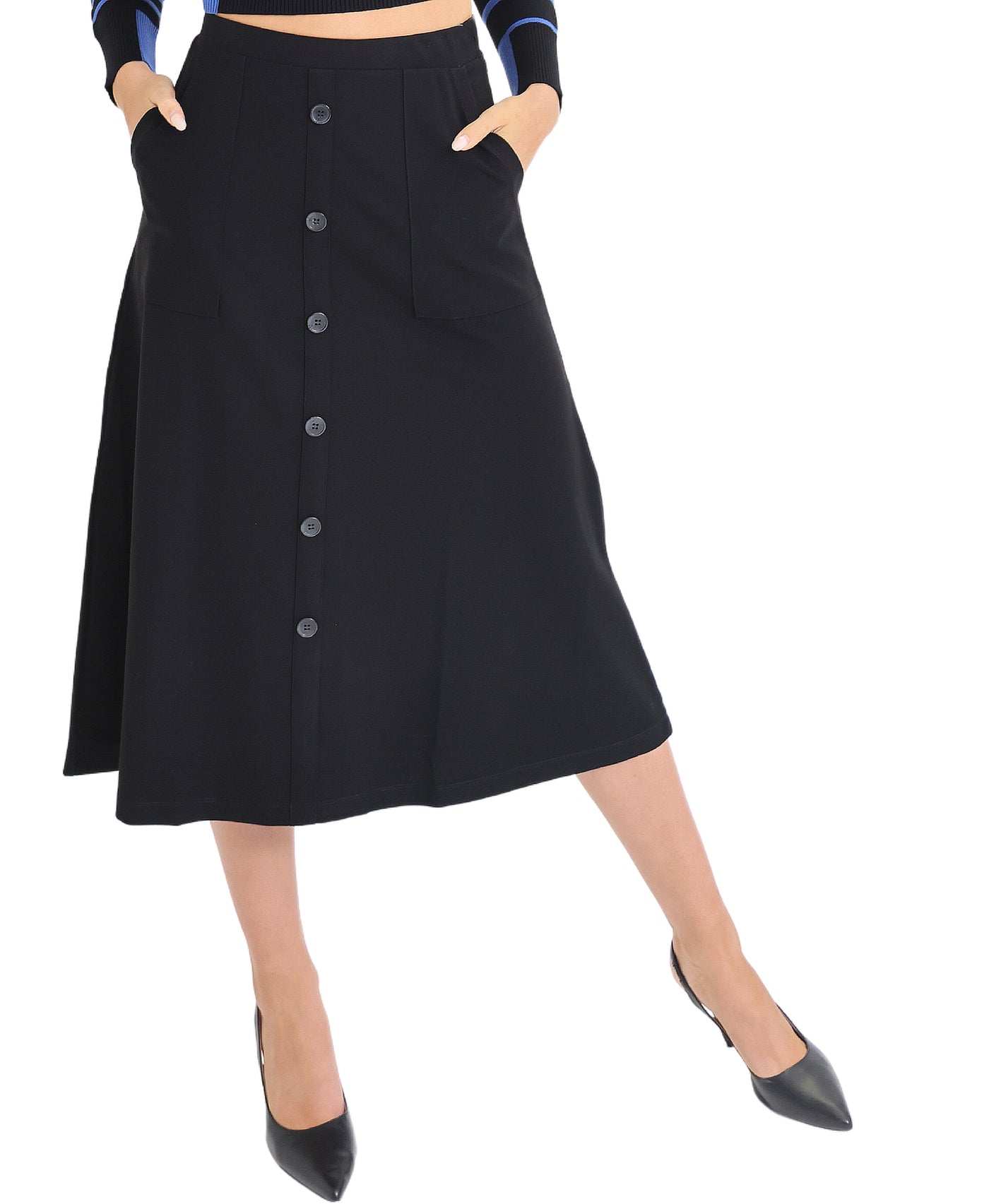 A-Line Midi Skirt w/ Buttons view 1