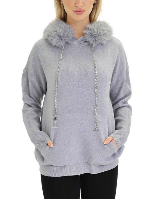 Hoodie Sweater w/ Faux Fur Trim view 