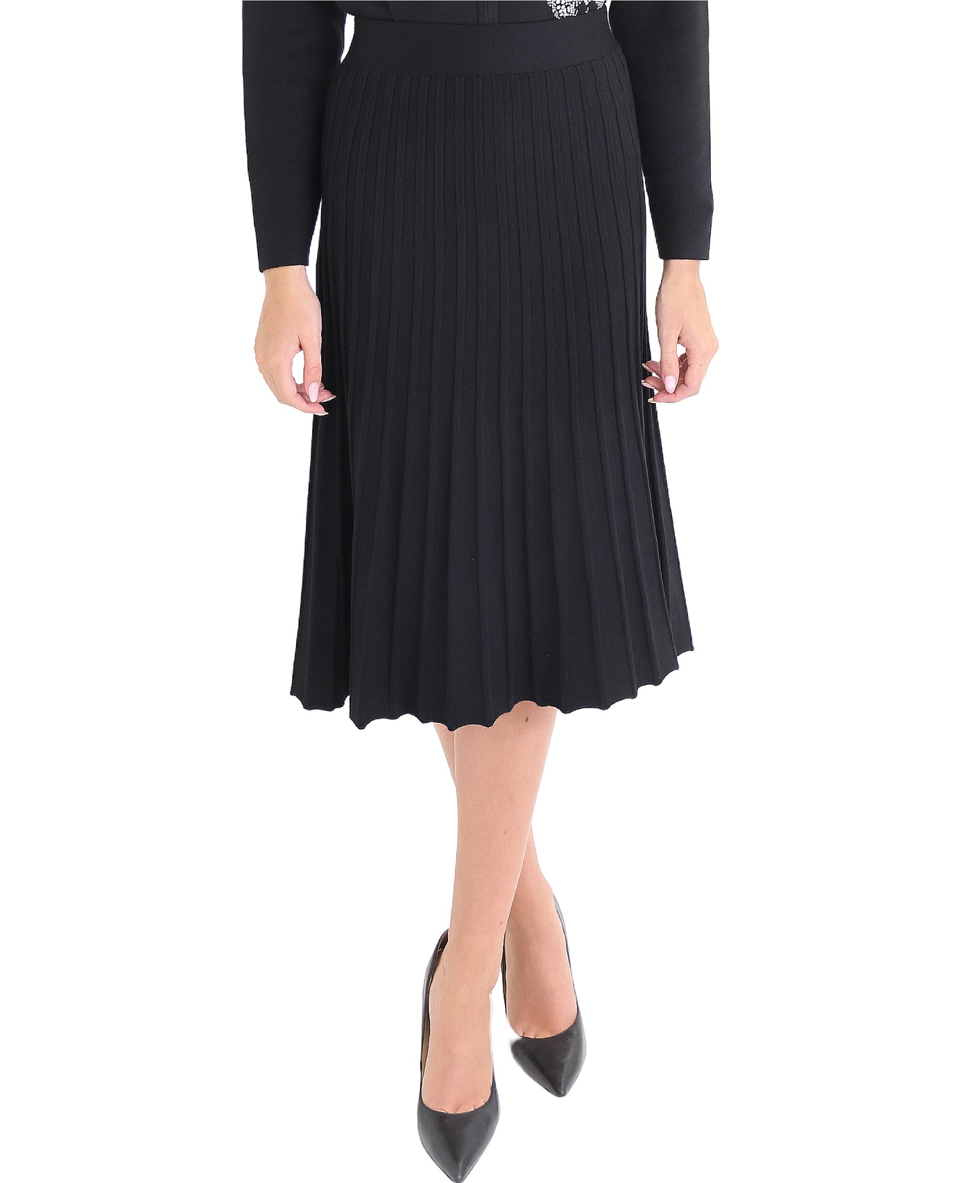 Pleated Knit Midi Skirt view 1