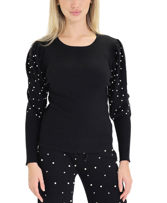 Sweater w/ Pearls & Rhinestones view 