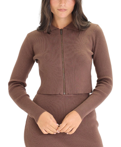 Knit Ribbed Zip Front Cardigan image 1