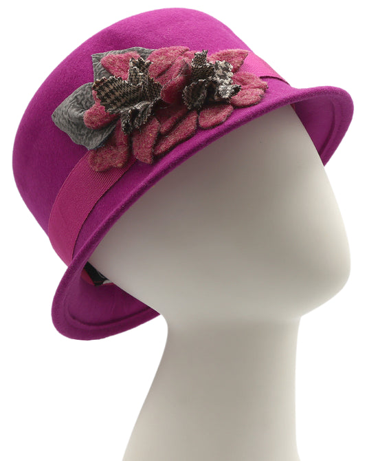 Wool Cloche Hat w/ Flower view 