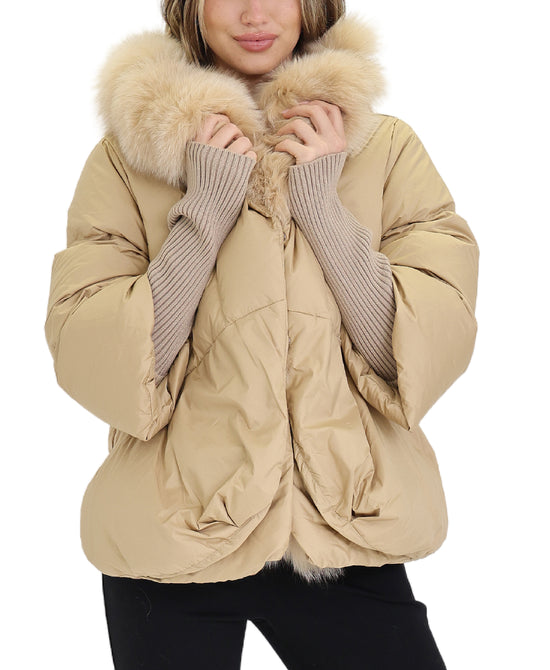 Down Puffer Jacket w/ Fox Fur Trim view 