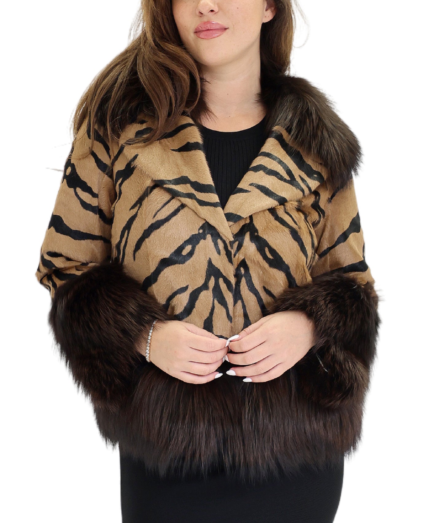 Animal Print Jacket w/ Fox Fur Trim view 1