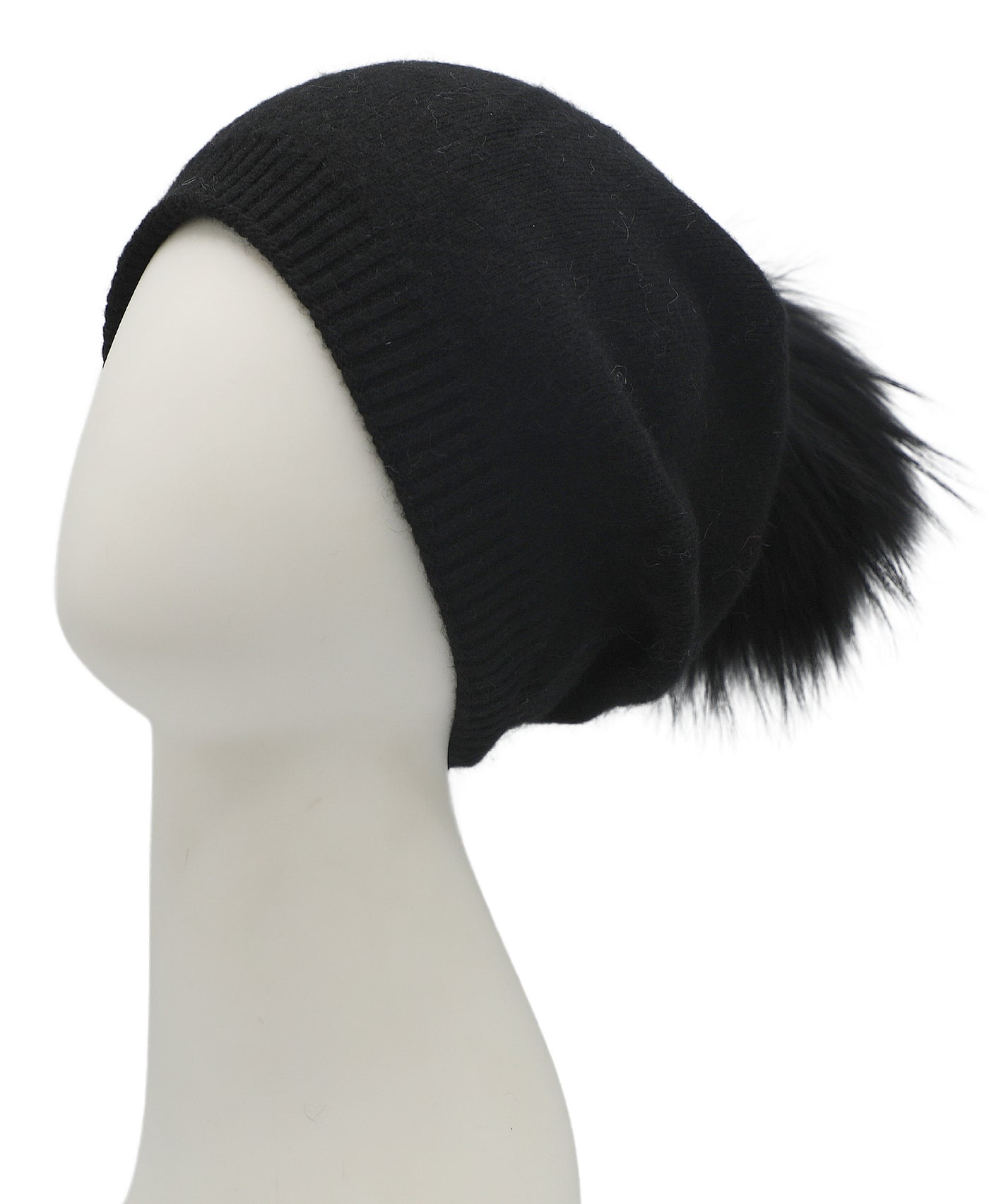 Knit Slouch Hat w/ Fur Pom view 1