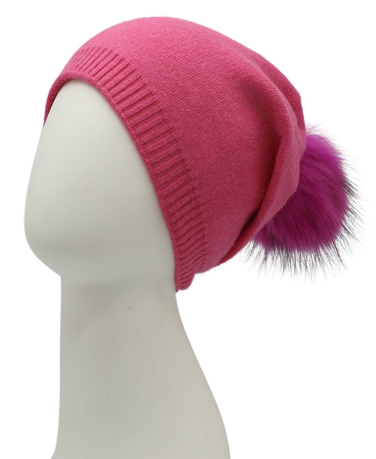 Knit Slouch Hat w/ Fur Pom view 