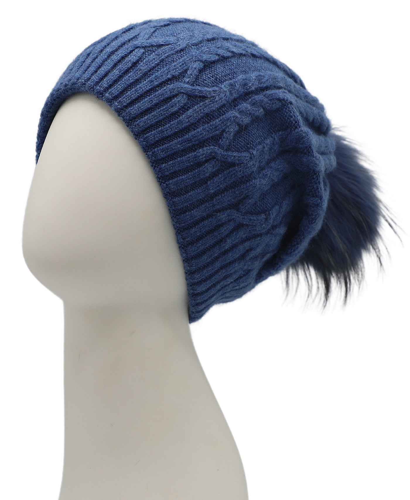 Cable Knit Slouch Hat w/ Fur Pom view 1