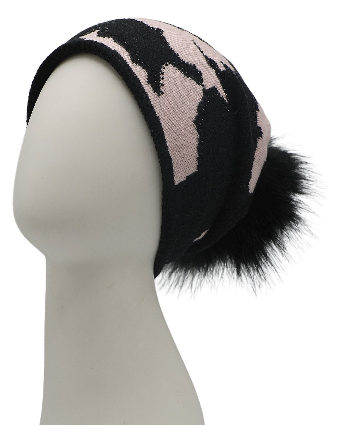 Camo Knit & Crystal Hat w/ Faux Fur Pom view 1