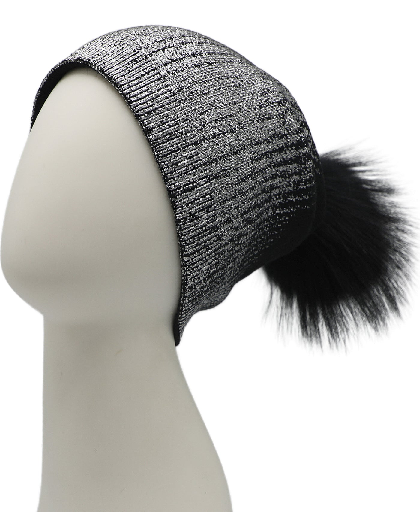 Metallic Knit Hat w/ Fur Pom view 1