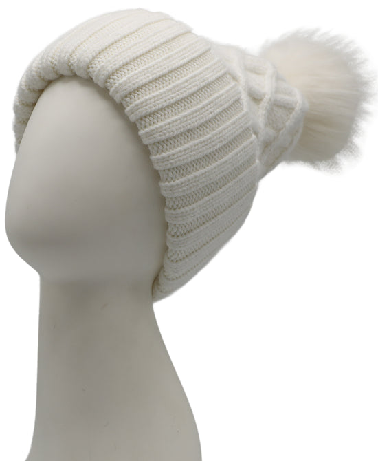 Knit Weave Hat w/ Fur Pom view 