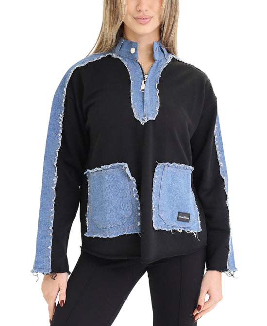 Fleece & Denim Combo Top view 