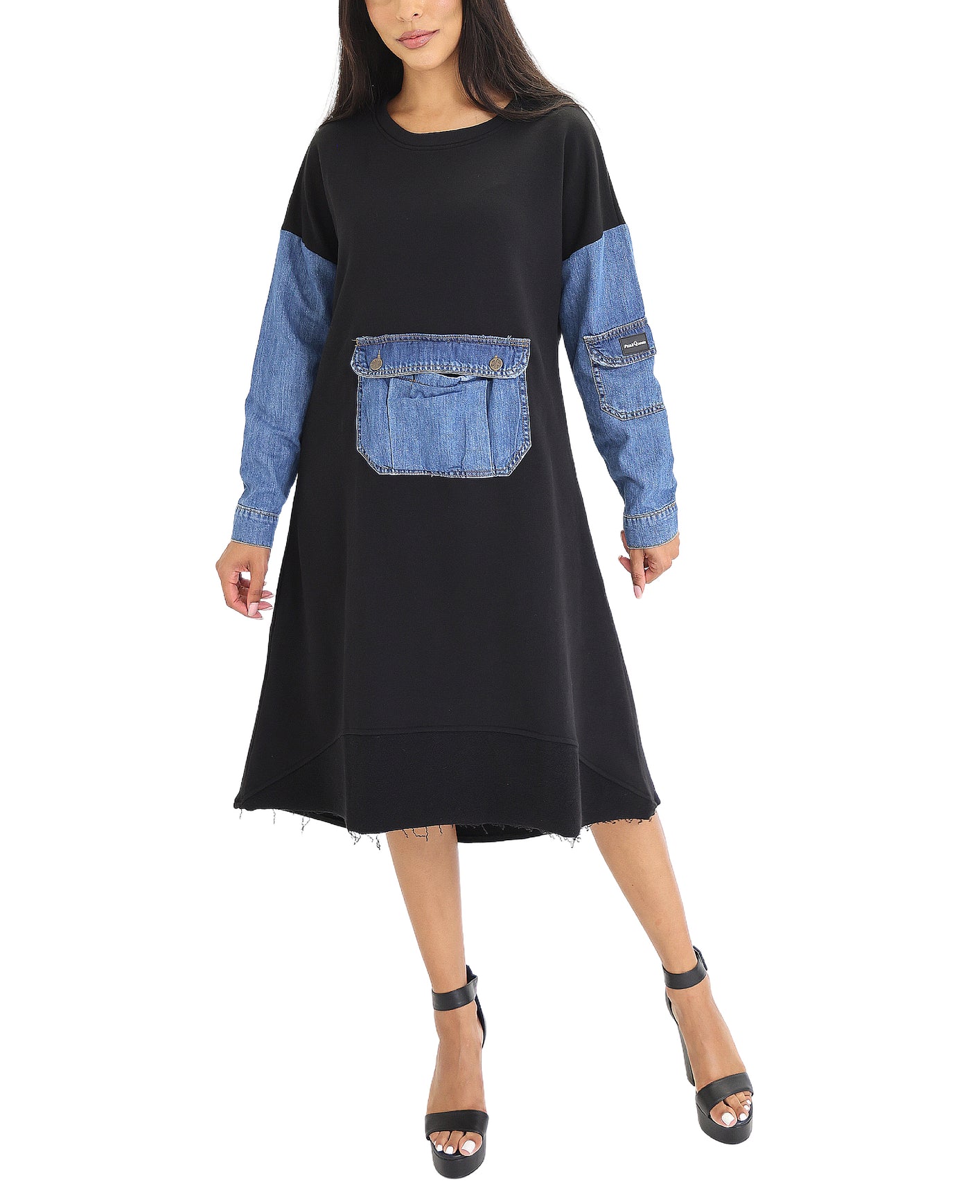 Denim & Fleece Midi Dress view 1