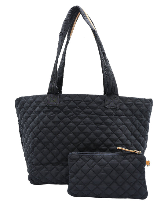 Nylon Quilted Tote Bag w/ Wristlet view 