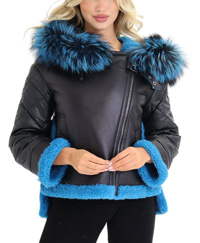 Shearling Jacket w/ Fox Fur Trim & Hood image 1