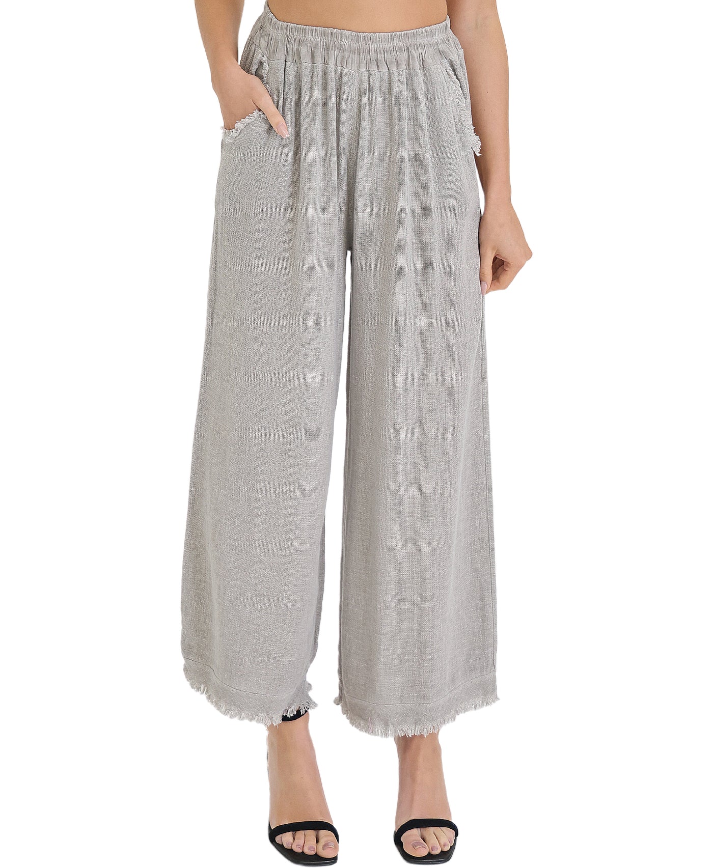 Linen Pants w/ Frayed Hem view 1