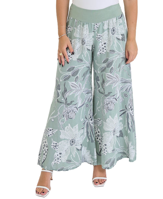 Floral Print Linen Pants view 