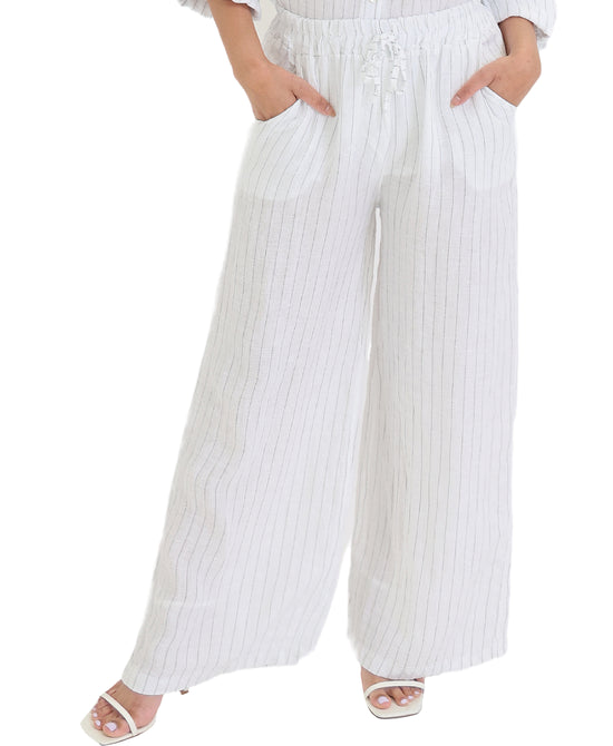 Striped Wide Leg Linen Pants view 