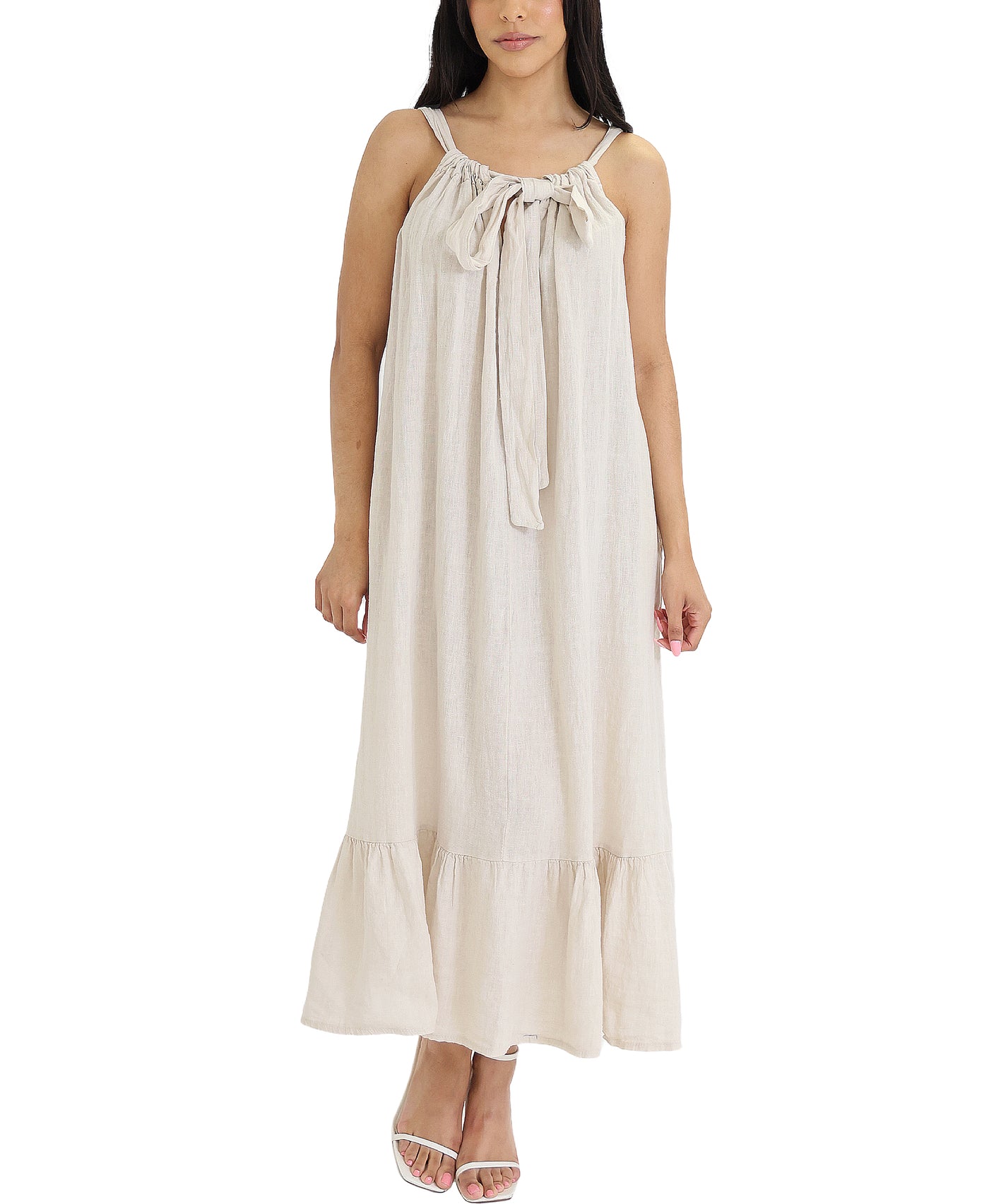 Linen Maxi Dress w/ Ruffle Hem view 1