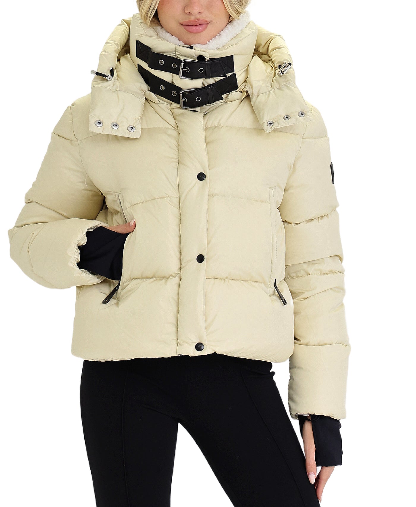 Puffer Down Crop Jacket w/ Hood view 1