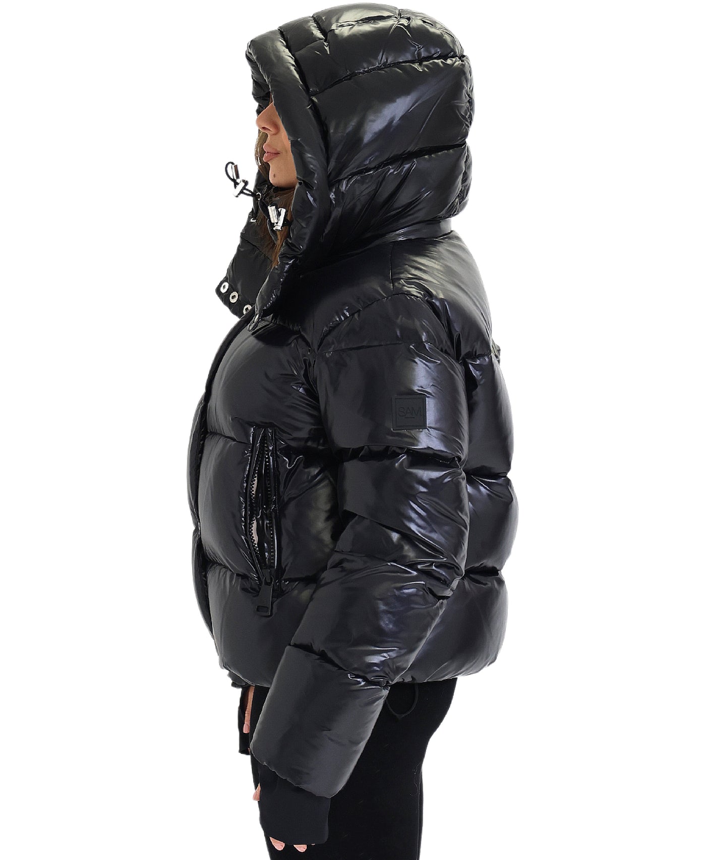 Shiny Puffer Down Crop Jacket view 2