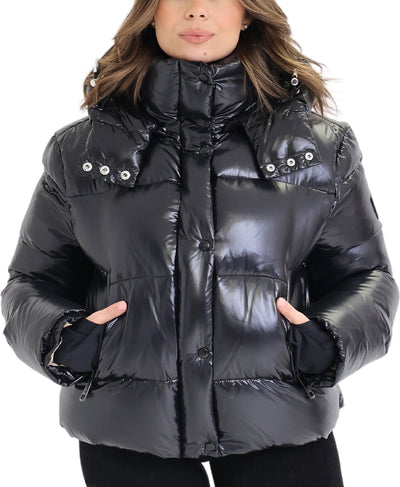 Shiny Puffer Down Crop Jacket image 1