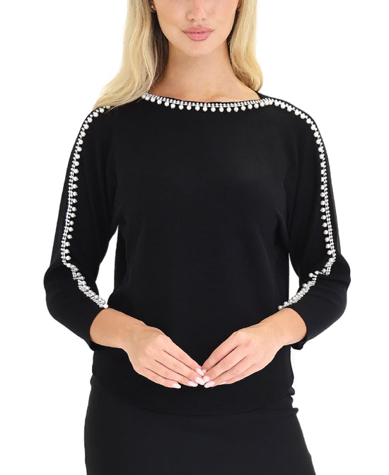 Sweater w/ Pearls & Rhinestones view 