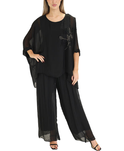 Silk Hanky Hem Top w/ Floral Embroidery image 2