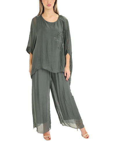 Silk Hanky Hem Top w/ Floral Embroidery image 2