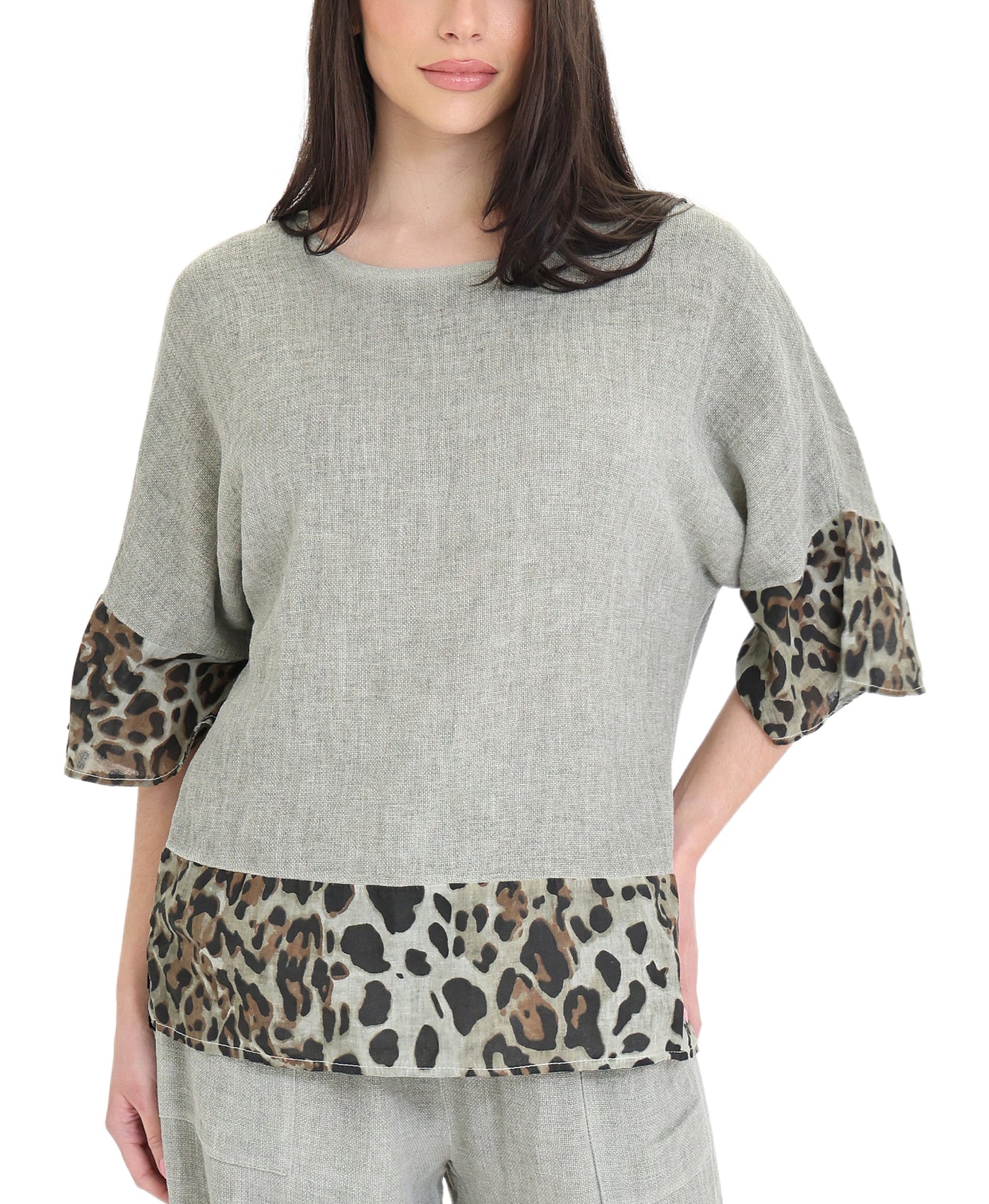 Leopard Print Linen Top view 1