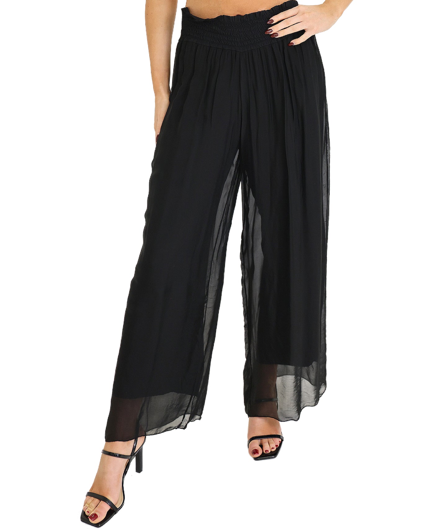 Silk Pants w/ Smocked Elastic Waist