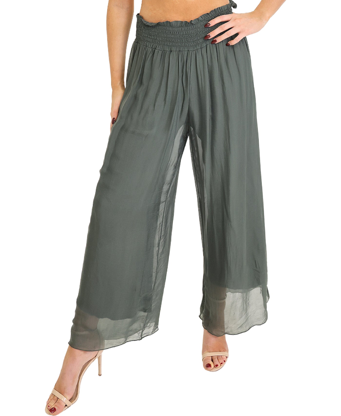 Silk Pants w/ Smocked Elastic Waist