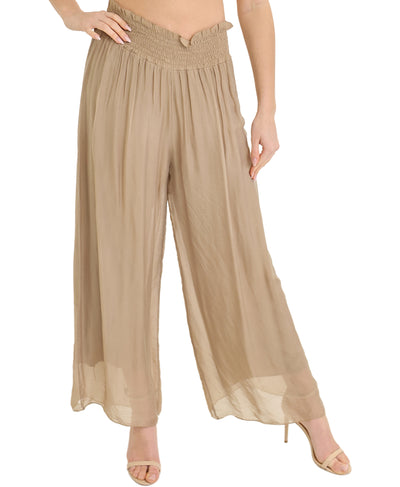 Silk Pants w/ Smocked Elastic Waist image 1