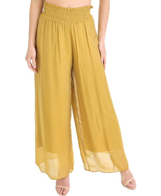 Silk Pants w/ Smocked Elastic Waist view 