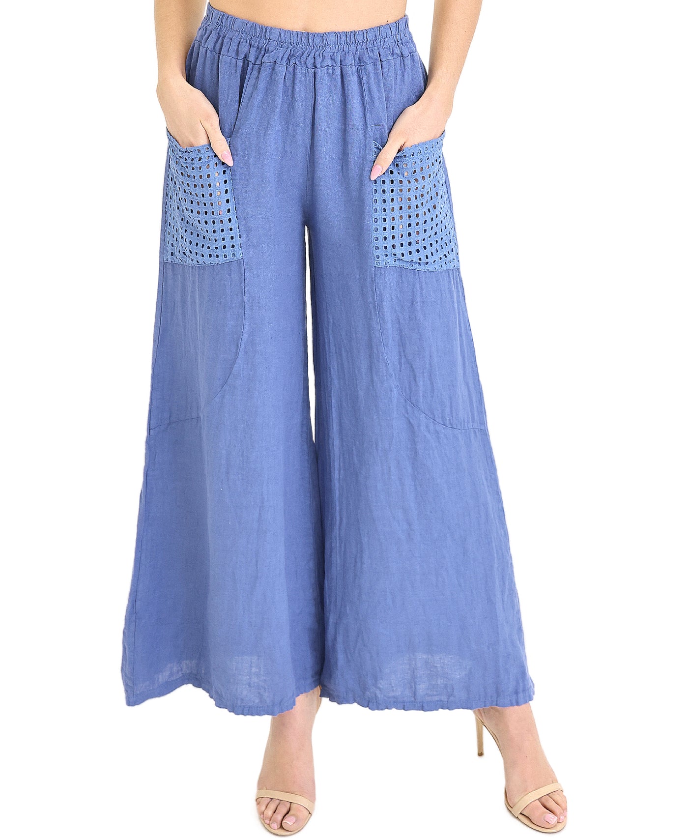 Linen Wide Leg Pants w/ Eyelet Pockets view 1