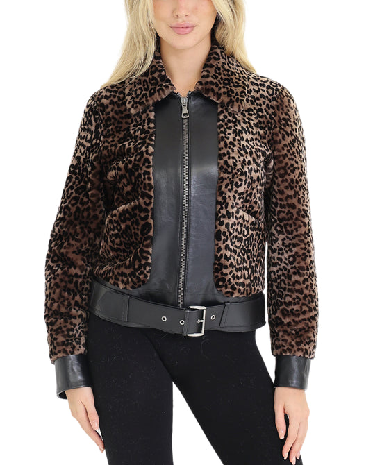 Leopard Shearling Moto Jacket view 