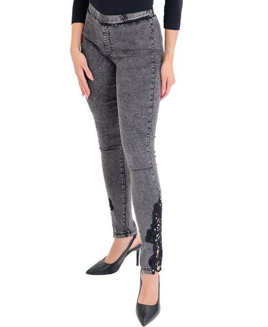 Denim Jegging w/ Lace Detail view 