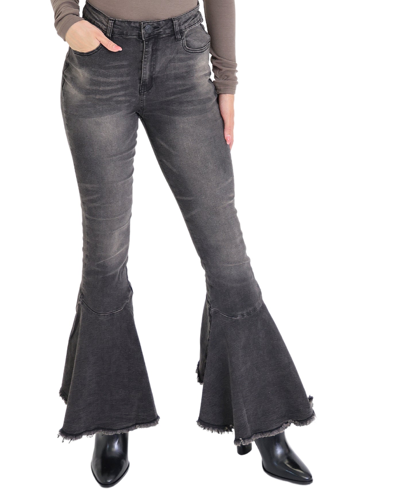 Bell Bottom Jeans w/ Frayed Bottom view 1