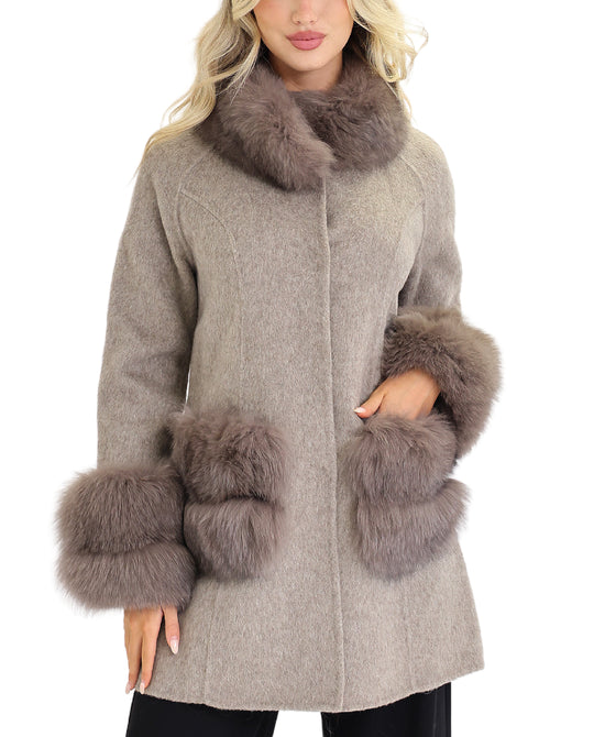 Cashmere Coat w/ Fox Fur Trim view 