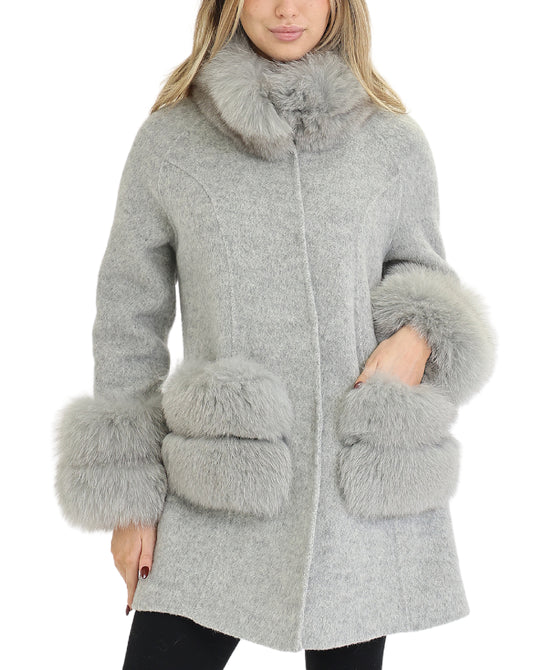 Cashmere Coat w/ Fox Fur Trim view 